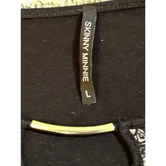 Skinny Minnie Black & Tan Shirt with Metal Embellishment Size L Large - Picture 5 of 5